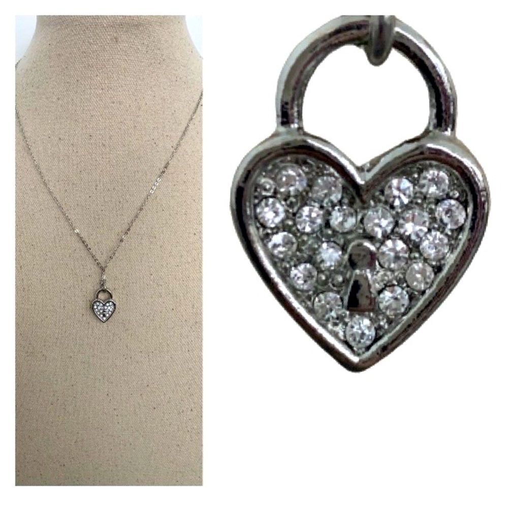 Lock My Heart Padlock Pendant -  Silver Tone Necklace with Swarovski Crystals